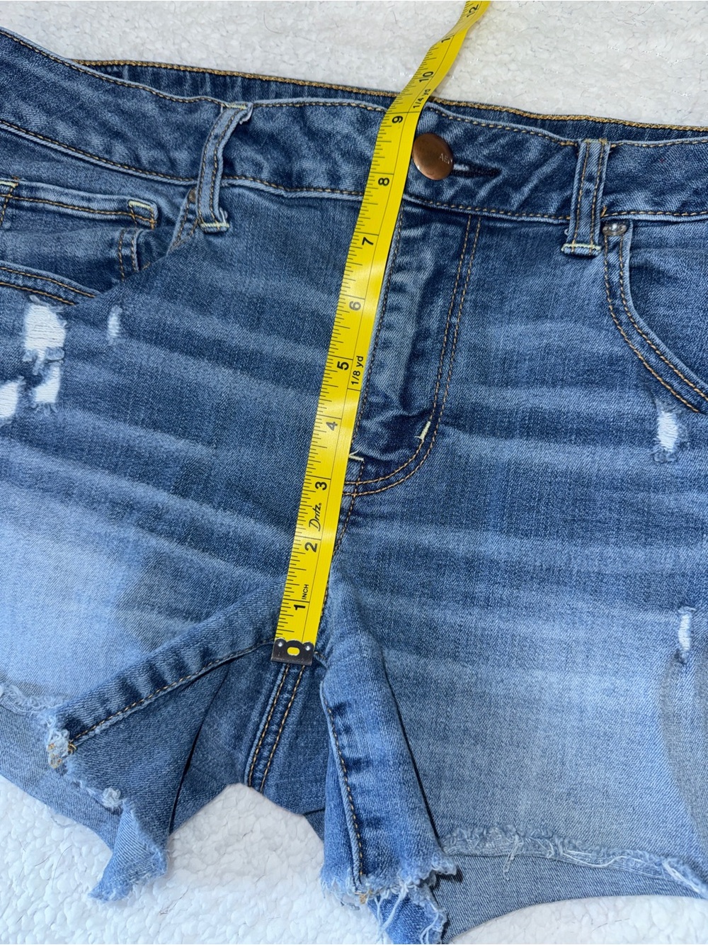 American Eagle Outfitters Super Stretch Denim Midi Shorts, distressed sz 14 - Picture 6 of 9